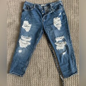 Topshop “Hayden” Blue Distressed Boyfriend Button-fly Jeans, sz 30